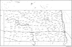 ノースダコタ州郡分け白地図州都・主な都市・道路あり(英語)の小さい画像