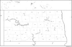 ノースダコタ州郡分け白地図郡名あり(英語)の小さい画像