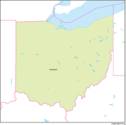 オハイオ州地図州都あり(英語)の小さい画像
