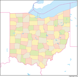 オハイオ州郡色分け地図の小さい画像