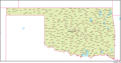 オクラホマ州地図州都・主な都市あり(英語)の小さい画像