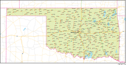 オクラホマ州地図州都・主な都市・道路あり(英語)の小さい画像