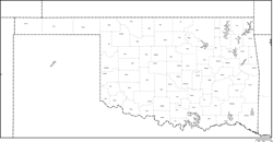 オクラホマ州郡分け白地図郡名あり(英語)の小さい画像