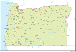 オレゴン州地図州都・主な都市あり(英語)の小さい画像