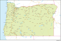 オレゴン州地図州都・主な都市・道路あり(英語)の小さい画像