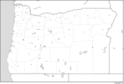 オレゴン州郡分け白地図郡名あり(英語)の小さい画像