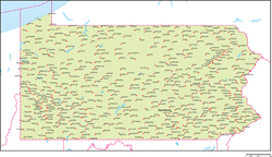 ペンシルベニア州地図州都・主な都市あり(英語)の小さい画像