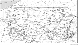 ペンシルベニア州白地図州都・主な都市・道路あり(英語)の小さい画像