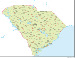 サウスカロライナ州地図州都・主な都市あり(英語)の小さい画像