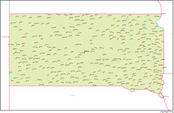 サウスダコタ州地図州都・主な都市あり(英語)の小さい画像