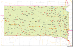 サウスダコタ州地図州都・主な都市・道路あり(英語)の小さい画像