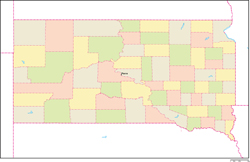 サウスダコタ州郡色分け地図州都あり(英語)の小さい画像