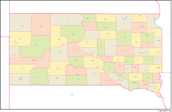 サウスダコタ州郡色分け地図郡名あり(英語)の小さい画像
