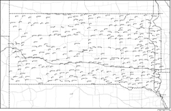 サウスダコタ州郡分け白地図州都・主な都市・道路あり(英語)の小さい画像