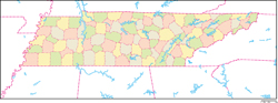 テネシー州郡色分け地図の小さい画像
