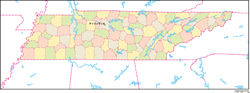 テネシー州郡色分け地図州都あり(日本語)の小さい画像
