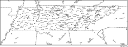 テネシー州白地図州都・主な都市あり(英語)の小さい画像