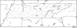 テネシー州郡分け白地図郡名あり(英語)の小さい画像