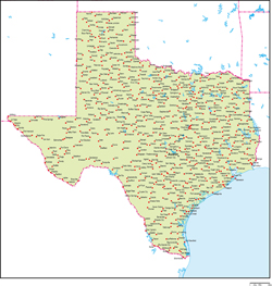 テキサス州地図州都・主な都市あり(英語)の小さい画像