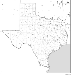 テキサス州郡分け白地図郡名あり(英語)の小さい画像