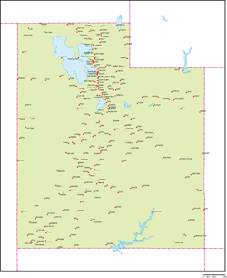 ユタ州地図州都・主な都市あり(英語)の小さい画像