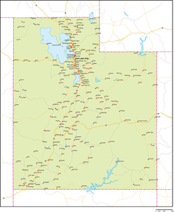 ユタ州地図州都・主な都市・道路あり(英語)の小さい画像