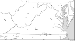 バージニア州白地図州都あり(英語)の小さい画像