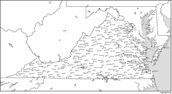 バージニア州白地図州都・主な都市あり(英語)の小さい画像