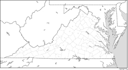 バージニア州郡分け白地図の小さい画像