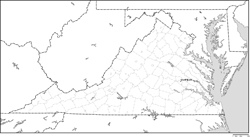 バージニア州郡分け白地図州都あり(日本語)の小さい画像