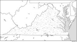 バージニア州郡分け白地図郡名あり(英語)の小さい画像
