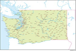 ワシントン州地図州都・主な都市あり(英語)の小さい画像