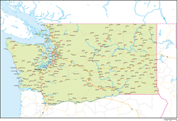 ワシントン州地図州都・主な都市・道路あり(英語)の小さい画像