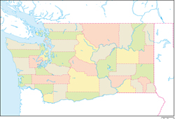 ワシントン州郡色分け地図の小さい画像