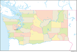 ワシントン州郡色分け地図州都あり(日本語)の小さい画像