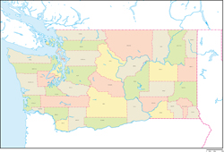ワシントン州郡色分け地図郡名あり(日本語)の小さい画像