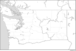 ワシントン州郡分け白地図州都あり(英語)の小さい画像
