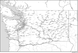 ワシントン州郡分け白地図州都・主な都市・道路あり(英語)の小さい画像