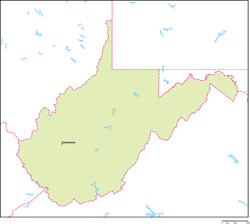 ウェストバージニア州地図州都あり(英語)の小さい画像