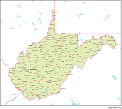 ウェストバージニア州地図州都・主な都市あり(英語)の小さい画像
