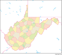 ウェストバージニア州郡色分け地図の小さい画像