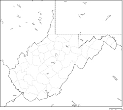 ウェストバージニア州郡分け白地図の小さい画像