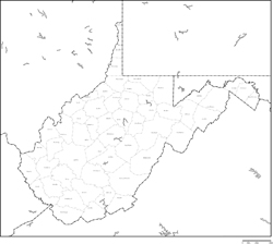 ウェストバージニア州郡分け地図郡名あり(日本語)の小さい画像