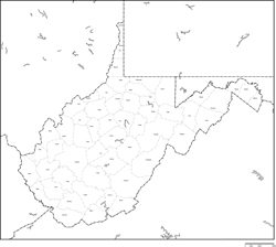 ウェストバージニア州郡分け白地図郡名あり(英語)の小さい画像