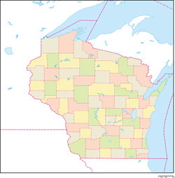 ウィスコンシン州郡色分け地図の小さい画像