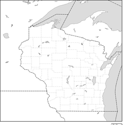 ウィスコンシン州郡分け白地図の小さい画像
