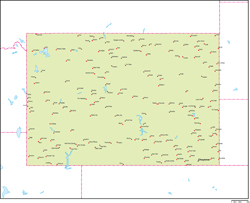 ワイオミング州地図州都・主な都市あり(英語)の小さい画像
