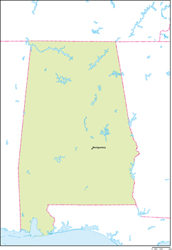 アラバマ州地図州都あり(英語)