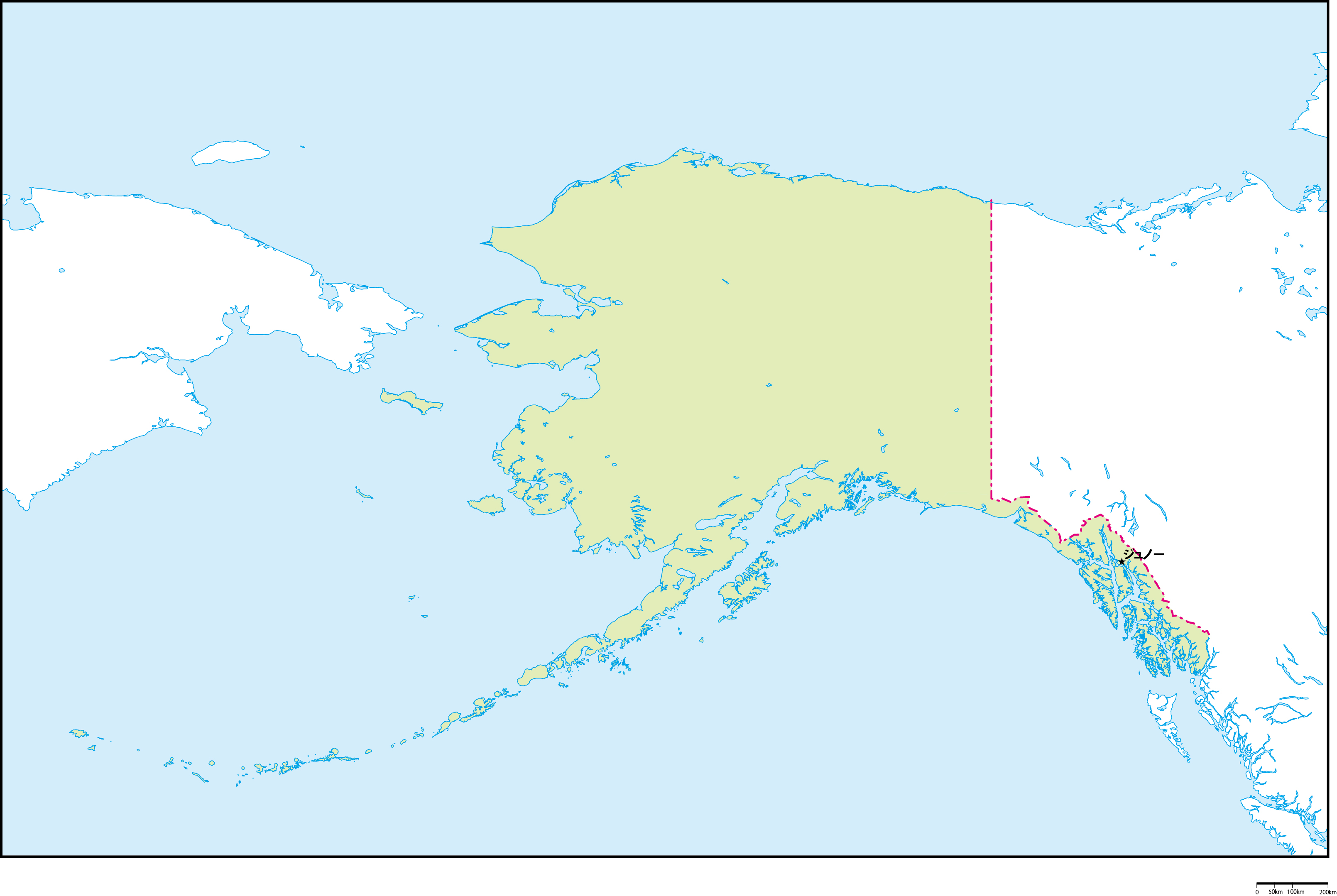 アラスカ州地図州都あり(日本語)フリーデータの画像