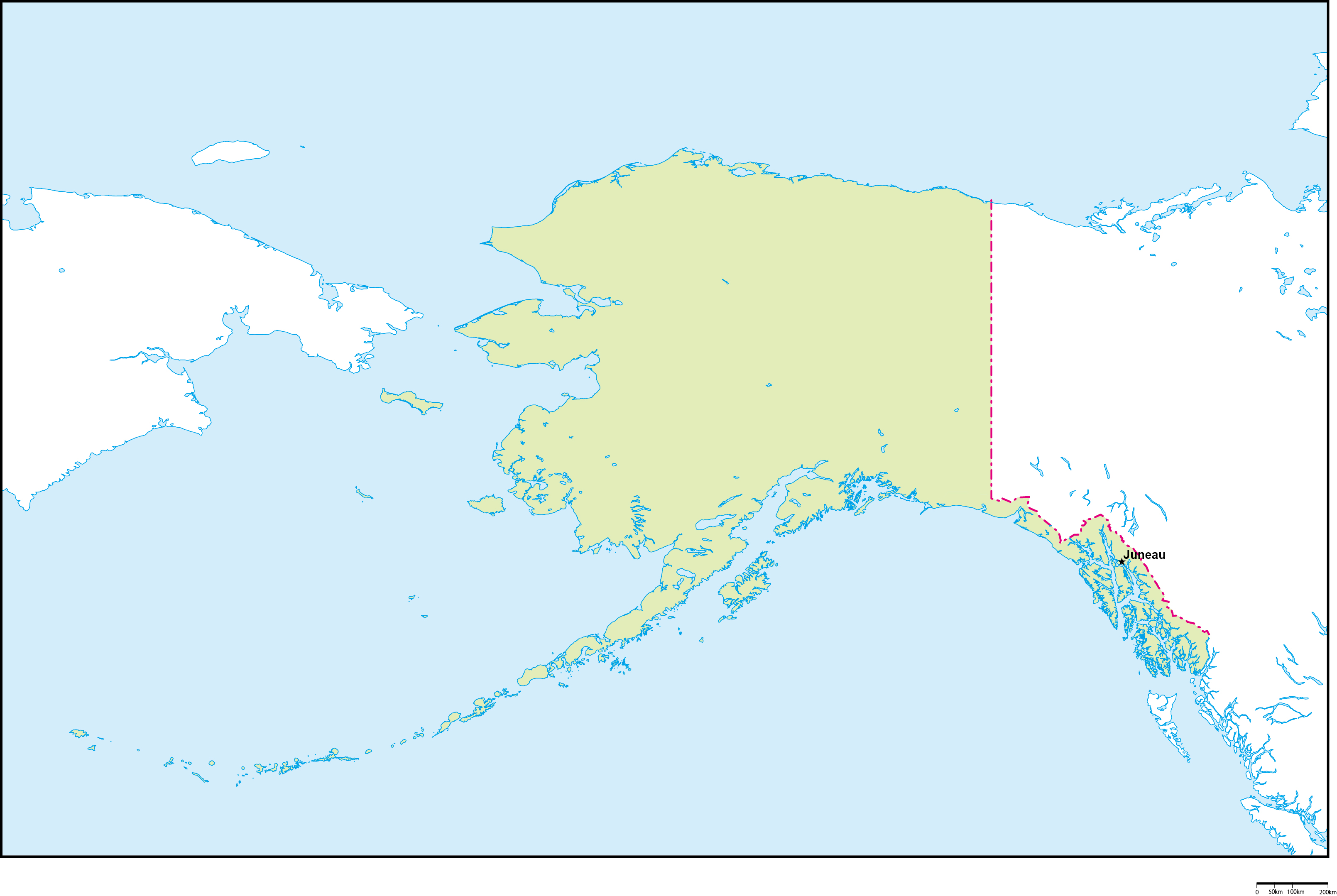 アラスカ州地図州都あり(英語)フリーデータの画像